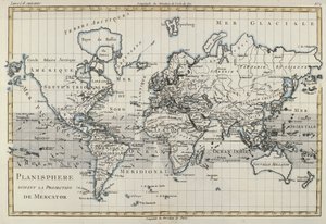Mapa do mundo usando a projeção de Mercator, de &39;Atlas de todas as partes conhecidas do globo terrestre&39; por Guillaume Raynal (1713-96) publicou Genebra, 1780
